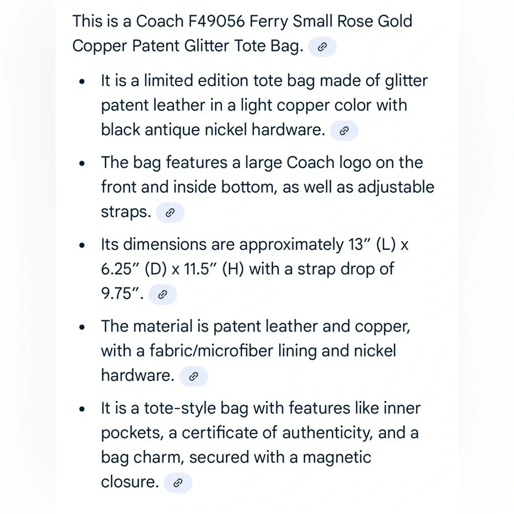 Coach Leather Metallic Glitter Rose Pink Large Tote Bag NWT - Picture 11 of 11